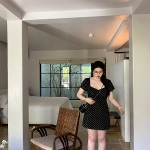 Slightly Chubby Heartbeat Polka Dot Lace Waist-Defined Short Sleeve Plus Size Dress with Short Skirt - Y2K Style