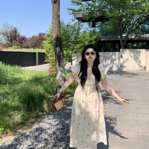 Slightly Chubby Off-Shoulder Plus Size Dress with Moonlight Dream Catcher & French Bow Embroidery, Waist-Defined, Y2K Style