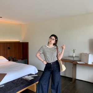 Slightly Chubby Striped Casual T-Shirt - Summer Basic Short Sleeve Slimming Plus-Size Tee for Versatile Y2K Style