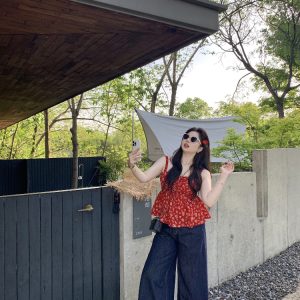 Slightly Chubby Summer Love Floral Camisole - Korean Style Plus Size Red Floral Sun Protection Cardigan