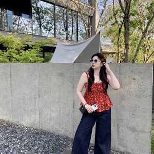 Slightly Chubby Summer Love Floral Camisole - Korean Style Plus Size Red Floral Sun Protection Cardigan