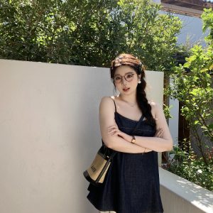 Slightly Chubby Sweetheart Bomber Denim Cami Top - Loose Sleeveless Plus Size Outerwear for Casual Y2K Style