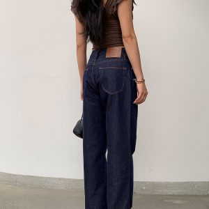 Slightly Curved Low-Rise Tencel Jeans - Fade Resistant, Straight Leg Design for Y2K and 90s Style Enthusiasts