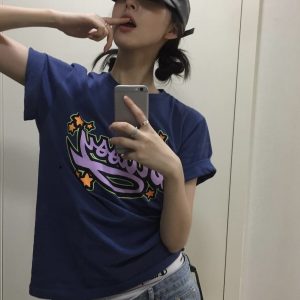 Slim-Fit Cartoon Pattern Short Sleeve T-Shirt for Women - Korean Niche Design, Summer Style, Pure Cotton Fashion Top