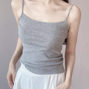 Slim-Fit Cotton Ribbed Camisole Tank Top, Thin Strap Sleeveless Summer Essential, Stretchy Layering Piece