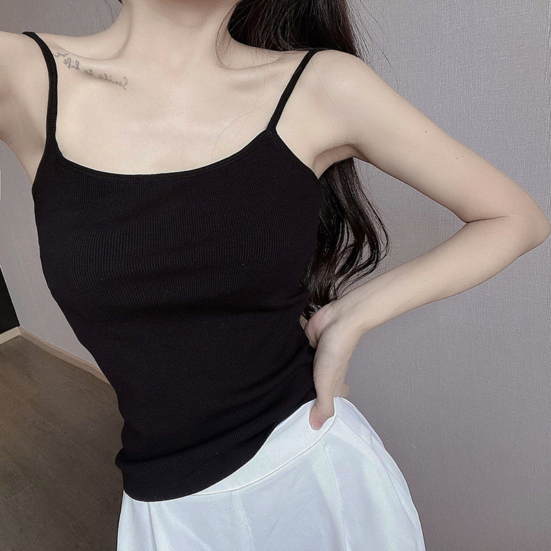 Slim-Fit Cotton Ribbed Camisole Tank Top, Thin Strap Sleeveless Summer Essential, Stretchy Layering Piece Slim-Fit Cotton Ribbed Camisole Tank Top, Thin Strap Sleeveless Summer Essential, Stretchy Layering Piece