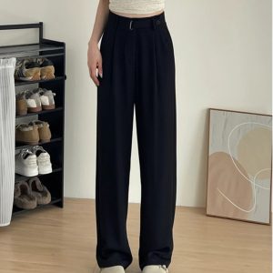 Slim-Fit Drape Trousers for Women - Summer Casual Pants for Pear-Shaped Figures, Plus Size, Straight-Leg Style