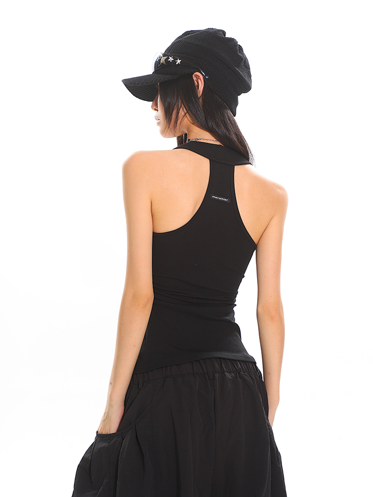 Slim Fit Sports Leisure Tank Top - Waist-Defining, Pleated Basic Style with Letter Logo - Trendy Activewear for Everyday Wear Slim Fit Sports Leisure Tank Top - Waist-Defining, Pleated Basic Style with Letter Logo - Trendy Activewear for Everyday Wear