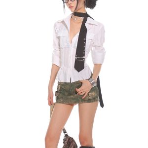 Slim Fit Striped Waist-Defined Shirt for Women - 2025 Summer Elegant Style, High-End Fashion, Clean and Neat Design