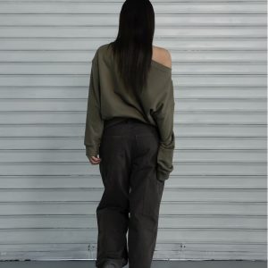 Slouchy Oversized Sweatshirt with Retro Casual One-Shoulder Design - Y2K Inspired Fashion