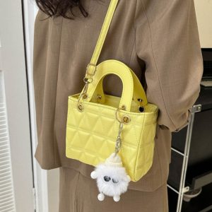 Small Diamond-Pattern Mini Bucket Bag for Women - Trendy Summer 2025 Crossbody Handbag for Commuting and Everyday Style