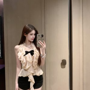 Small Fragrant Wind Halter Ruffle Vest Chiffon Shirt - Chic 90s Inspired Top