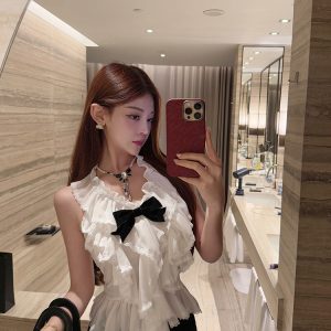 Small Fragrant Wind Halter Ruffle Vest Chiffon Shirt - Chic 90s Inspired Top