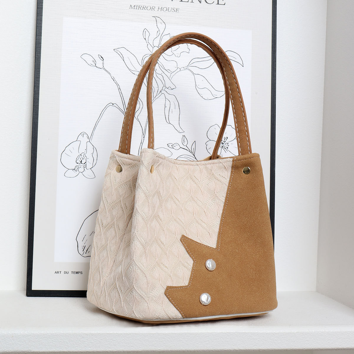 Small Square Hand-Held Vegetable Basket Bag - Cute Color-Blocking Cat Design - Handmade Textured Crossbody Bag for Spring/Summer Fashion Small Square Hand-Held Vegetable Basket Bag - Cute Color-Blocking Cat Design - Handmade Textured Crossbody Bag for Spring/Summer Fashion