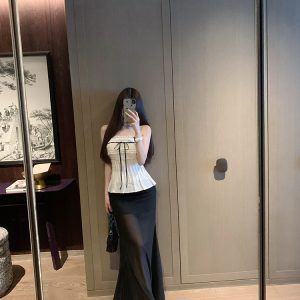 Small Strapless Chiffon Top with Bow Tie and Built-in Chest Pad - Flowy Wind Style for Summer, Perfect for Y2K and 90s Fashion