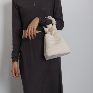 Soft Floral Woven Bucket Handbag - Cute 2024 Spring/Summer Crossbody Bag with Wheat Ear Design