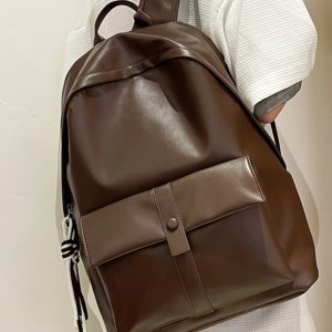 Soft Leather Backpack - Minimalist Large Capacity Travel Bag, Waterproof Design for Students, Korean Style Fashion Essentials