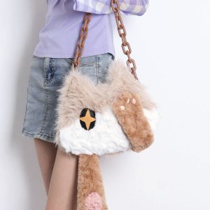 Soft Plush Cat Face Covering Bag for Women - Adorable Autumn Collection, Niche Design, Student Shoulder & Crossbody Bag