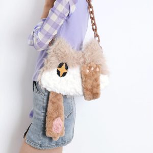 Soft Plush Cat Face Covering Bag for Women - Adorable Autumn Collection, Niche Design, Student Shoulder & Crossbody Bag