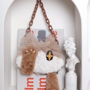 Soft Plush Cat Face Covering Bag for Women - Adorable Autumn Collection, Niche Design, Student Shoulder & Crossbody Bag