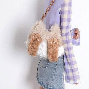 Soft Plush Cat Face Covering Bag for Women - Adorable Autumn Collection, Niche Design, Student Shoulder & Crossbody Bag