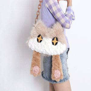 Soft Plush Cat Face Covering Bag for Women - Adorable Autumn Collection, Niche Design, Student Shoulder & Crossbody Bag