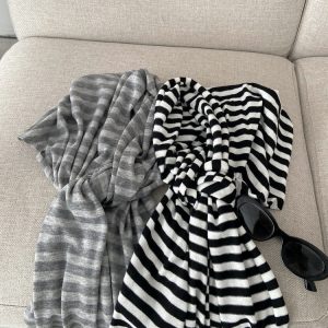 Soft Relaxed Striped Knitted Shawl - Sun Grapefruit Layering Cape in Sheep Wool, High-End Small Scarf for Women