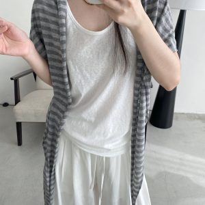Soft Relaxed Striped Knitted Shawl - Sun Grapefruit Layering Cape in Sheep Wool, High-End Small Scarf for Women