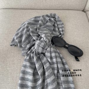 Soft Relaxed Striped Knitted Shawl - Sun Grapefruit Layering Cape in Sheep Wool, High-End Small Scarf for Women