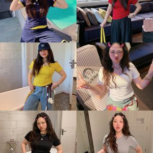 Solid Color Round Neck Short Sleeve T-Shirt for Women - Slim Fit Waist-Cinching Summer Top 2025, Flattering Shoulder Design