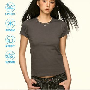 Solid Color Sorona Cool Feeling Short Sleeve T-Shirt for Women - Summer Minimalist Basic Fitted Slim Top
