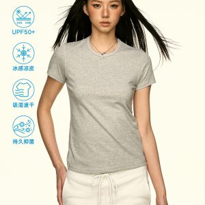 Solid Color Sorona Cool Feeling Short Sleeve T-Shirt for Women - Summer Minimalist Basic Fitted Slim Top