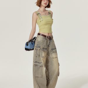 Spicy Girl American Style Fake Two-Piece Tank Top for Women - Slim Fit Flattering Camisole for Summer Outerwear