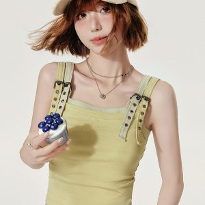 Spicy Girl American Style Fake Two-Piece Tank Top for Women - Slim Fit Flattering Camisole for Summer Outerwear