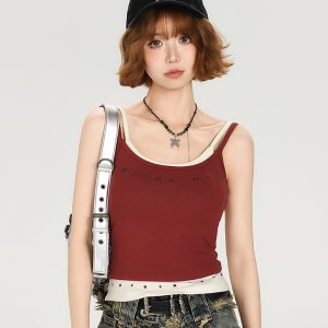 Spicy Girl American-Style Two-Piece Camisole for Women - Summer Slim Fit Top with Chest Pads, Flattering Outerwear, Y2K Fashion