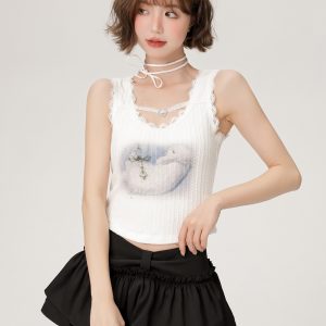 Spicy Girl Camisole with Lace Trim - Women's Summer Slim-Fit Top in American Style - Trendy Casual Fashion