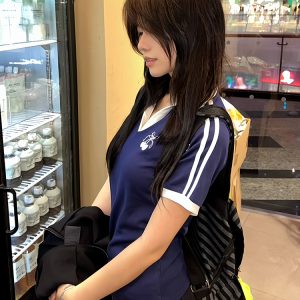 Spicy Girl College Style Polo Collar Short Sleeve T-Shirt with Cherry Embroidery - Slim Fit Color-Blocking Women's Summer Top