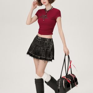 Spicy Girl Cropped Short Sleeve T-Shirt for Women, Slim Fit Summer Style, Sweet and Cool Casual Top