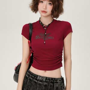 Spicy Girl Cropped Short Sleeve T-Shirt for Women, Slim Fit Summer Style, Sweet and Cool Casual Top