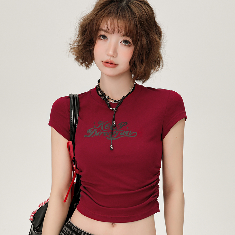 Spicy Girl Cropped Short Sleeve T-Shirt for Women, Slim Fit Summer Style, Sweet and Cool Casual Top