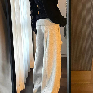 Spicy Girl Gray Casual Wide-Leg Sweatpants for Women - Loose Draped American-Style Sports Pants for Spring and Autumn