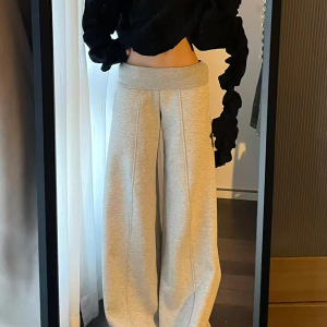 Spicy Girl Gray Casual Wide-Leg Sweatpants for Women - Loose Draped American-Style Sports Pants for Spring and Autumn