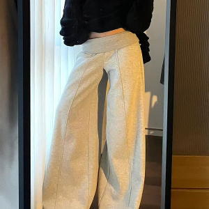 Spicy Girl Gray Casual Wide-Leg Sweatpants for Women - Loose Draped American-Style Sports Pants for Spring and Autumn