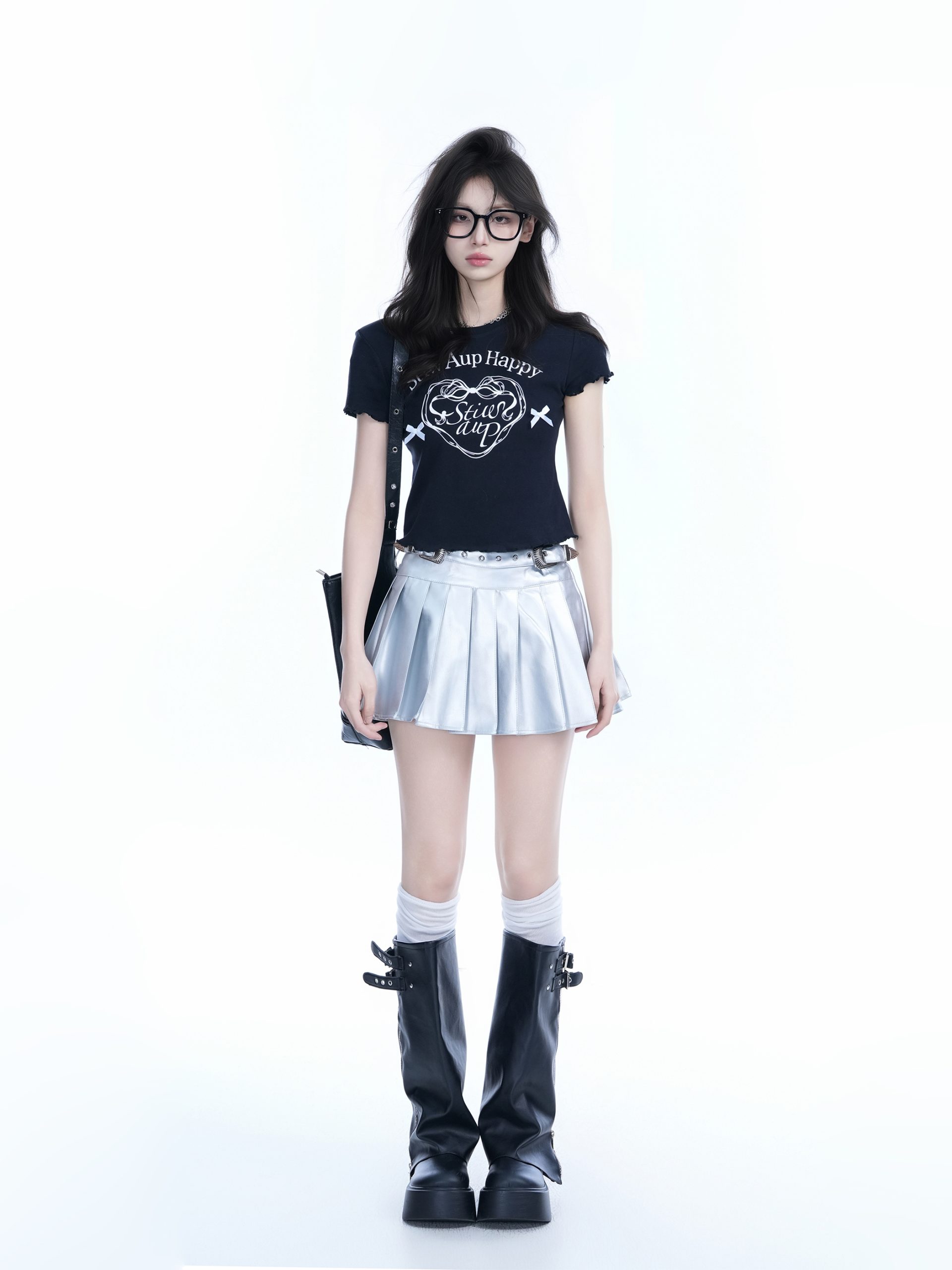 Spicy Girl Heart Bow Short Sleeve T-Shirt - American Style Slim Fit Top with Mountain Print - Y2K Fashion Spicy Girl Heart Bow Short Sleeve T-Shirt - American Style Slim Fit Top with Mountain Print - Y2K Fashion