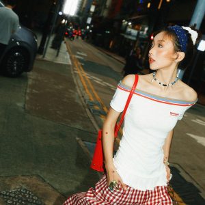 Spicy Girl Hem Spliced Lace Short Sleeve Off-Shoulder T-Shirt for Women - Summer Thin Breathable American Style