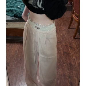 Spicy Girl Lace Patchwork Striped Cargo Pants for Women - Loose Straight Wide-Leg Hip-Hop Casual Sports Trousers