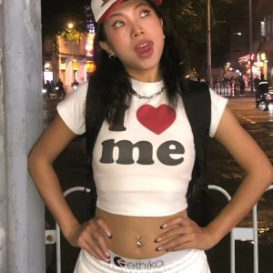 Spicy Girl Letter Print Slim-Fit Round Neck Short Sleeve T-Shirt for Women - American Style Summer Essential