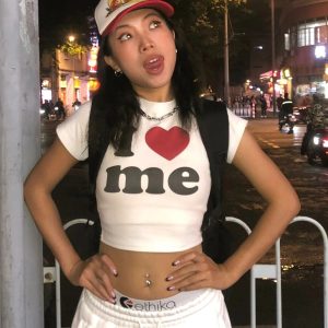 Spicy Girl Letter Print Slim-Fit Round Neck Short Sleeve T-Shirt for Women - American Style Summer Essential