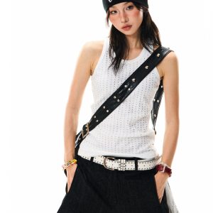 Spicy Girl Rhinestone Black Camisole - Slim Fit Summer Top for Women - American Style Fashion, Y2K Inspired