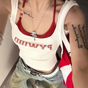 Spicy Girl Sleeveless Summer Tank Top - Color-Blocking, Waist-Cinching, Slim Fit, American Style, Y2K Inspired